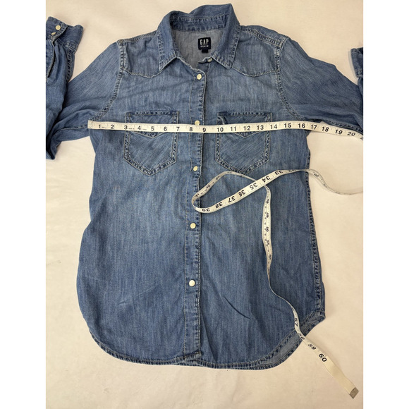 Gap Pearl Snap Denim Chambray Blue Shirt Western Boho Casual Grunge Women's XS - Picture 4 of 8